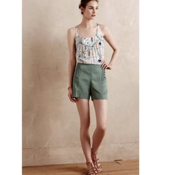 Anthropologie Elevenses Button Sage Green Shorts sz 6 - Picture 1 of 8